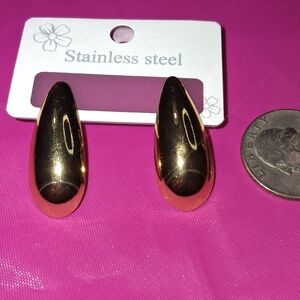 Gold Stainless Steel Teardrop Earrings